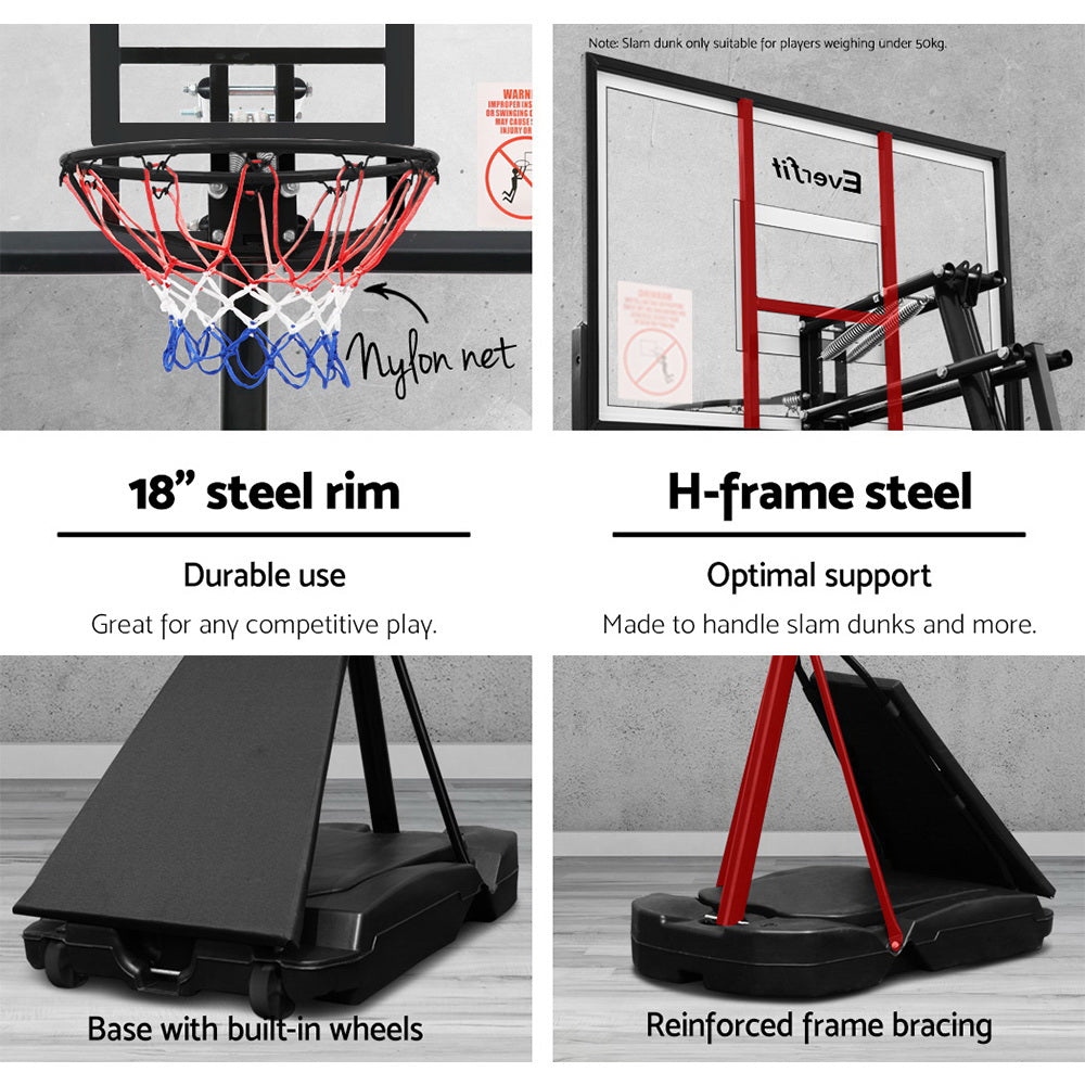 Everfit 3.05M Basketball Hoop Stand System Adjustable Height Portable Black Pro