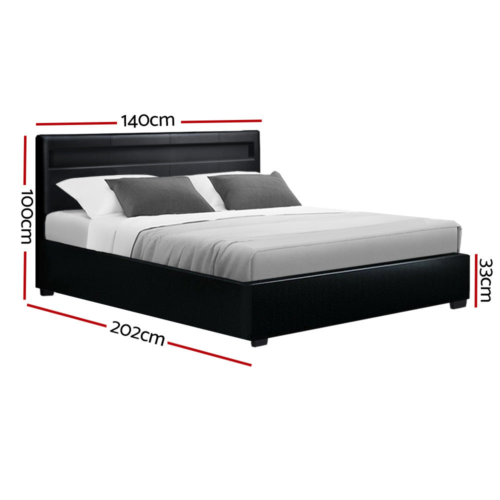 Artiss Bed Frame Double Size LED Gas Lift Black COLE