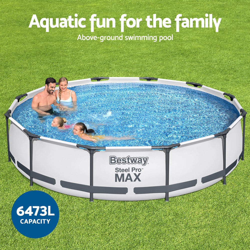 Bestway Swimming Pool 366x76cm Steel Frame Round Above Ground Pools w/ Filter Pump 6473L