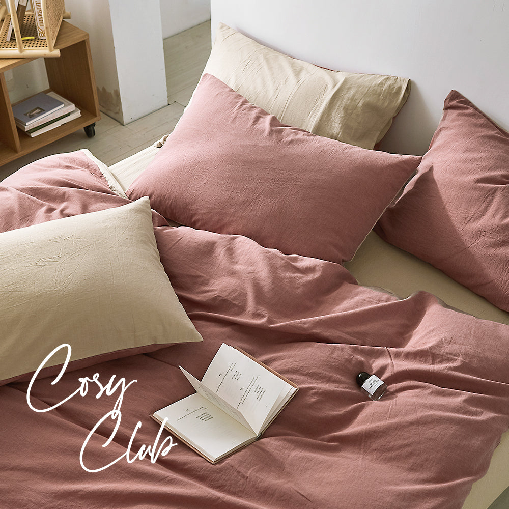 Cosy Club Cotton Cover Quilt Cover Set Vanilla Rhubarb Single