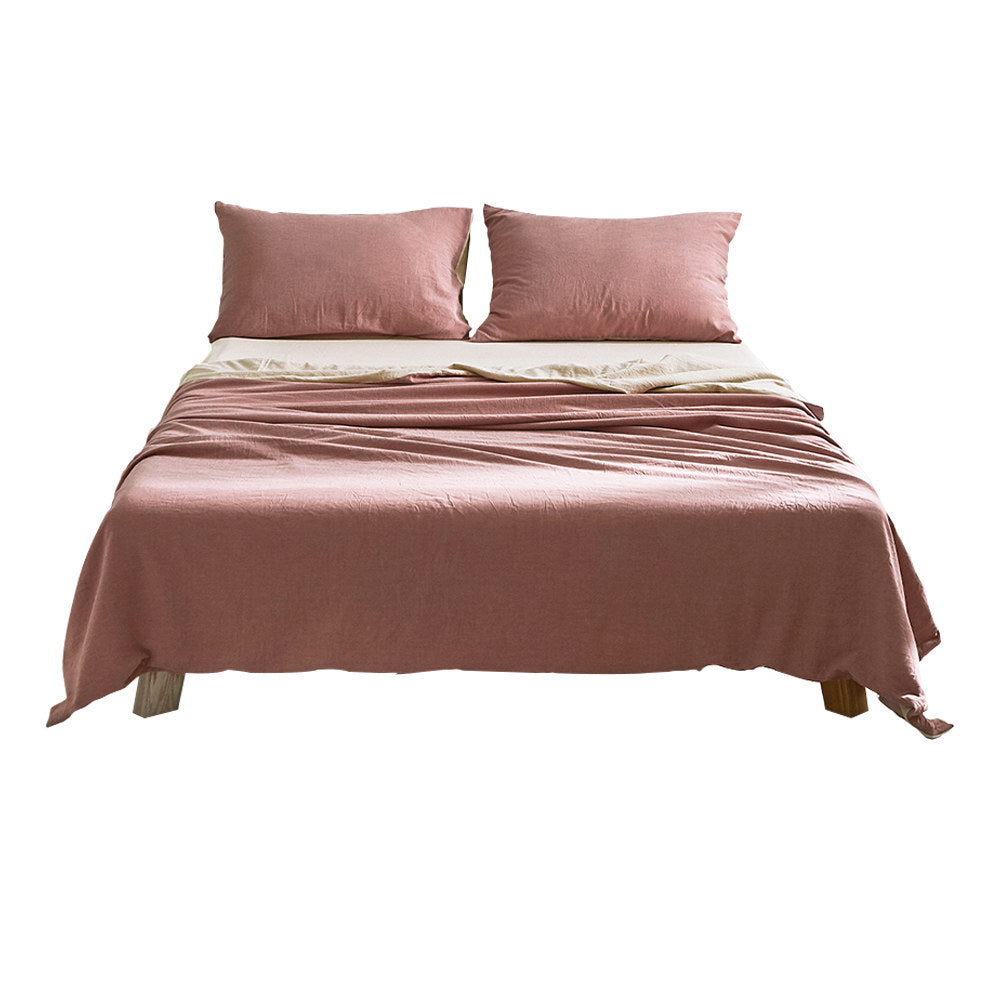 Cosy Club Cotton Bed Sheets Set Red Beige Cover Double