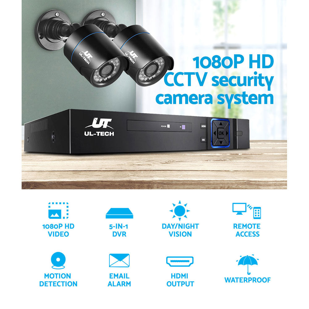 UL-tech CCTV Security System 4CH DVR 2 Cameras 1080p