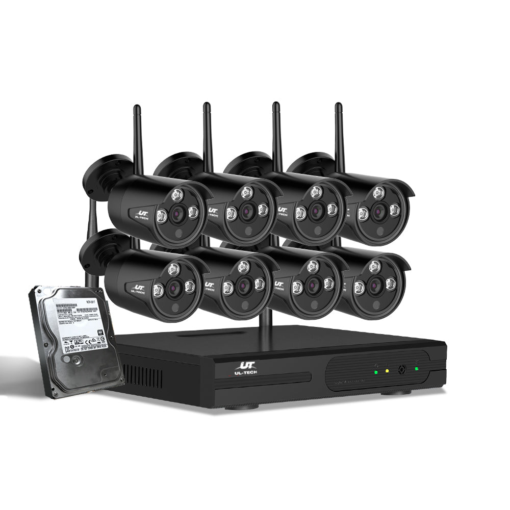 UL-tech Wireless CCTV Security System 8CH NVR 3MP 8 Bullet Cameras 1TB