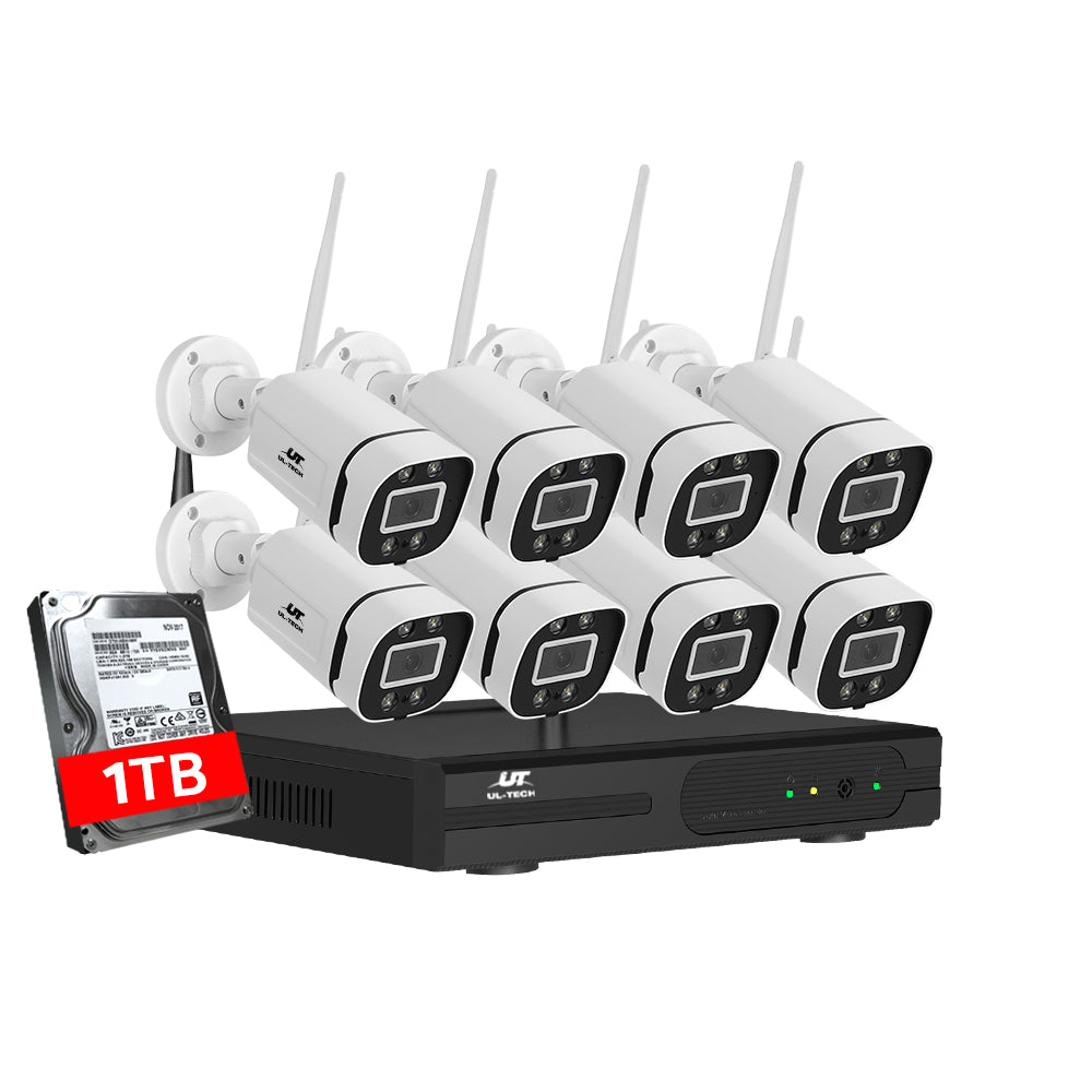 UL-tech Wireless CCTV Security System 8CH NVR 3MP 8 Square Cameras 1TB