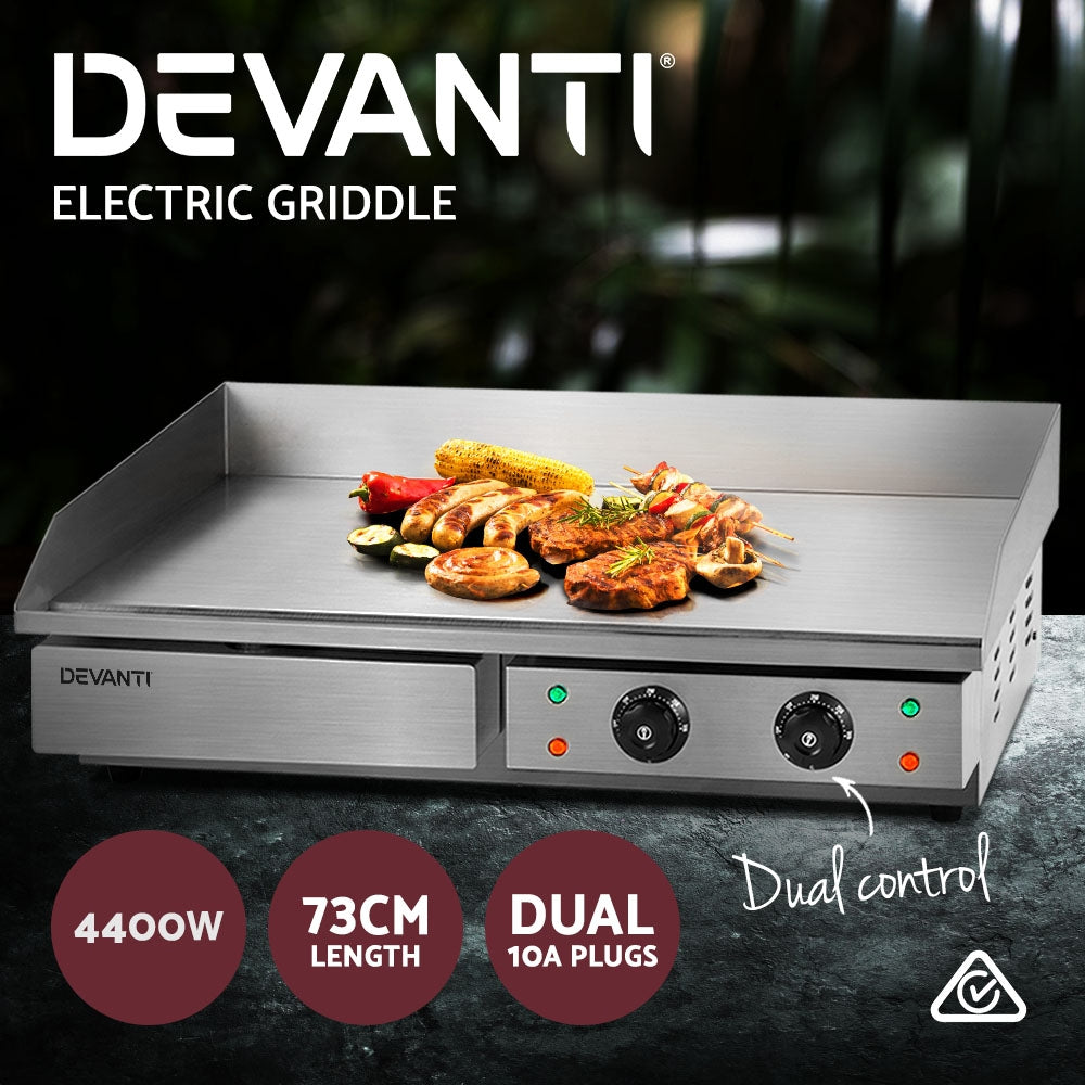 Devanti Commercial Electric Griddle 54cm BBQ Grill Plate 4400W