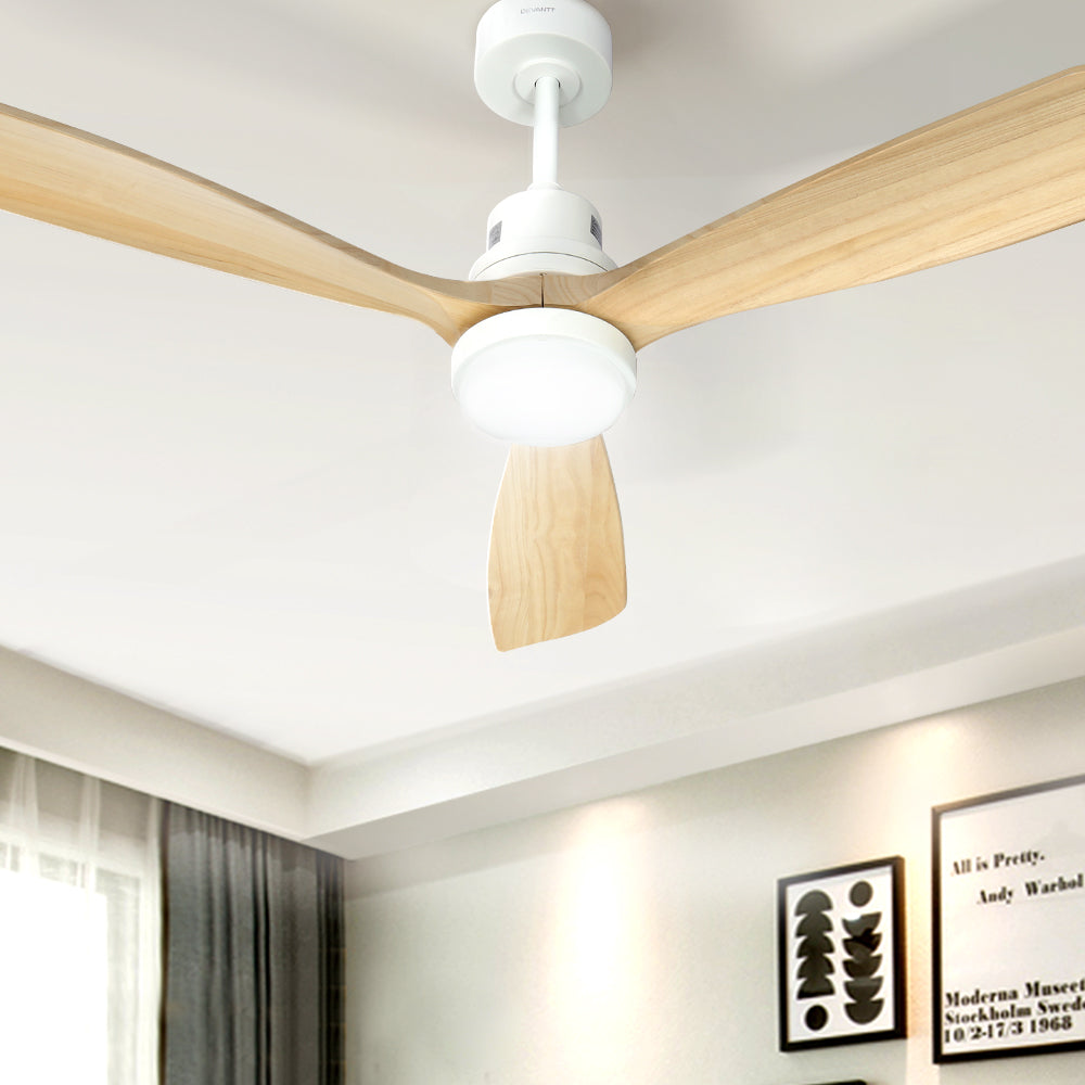 Devanti 52'' Ceiling Fan AC Motor LED Light Remote - Light Wood