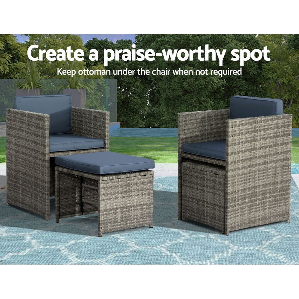 Gardeon Outdoor Dining Set 11 Piece Wicker Table Chairs Setting Grey