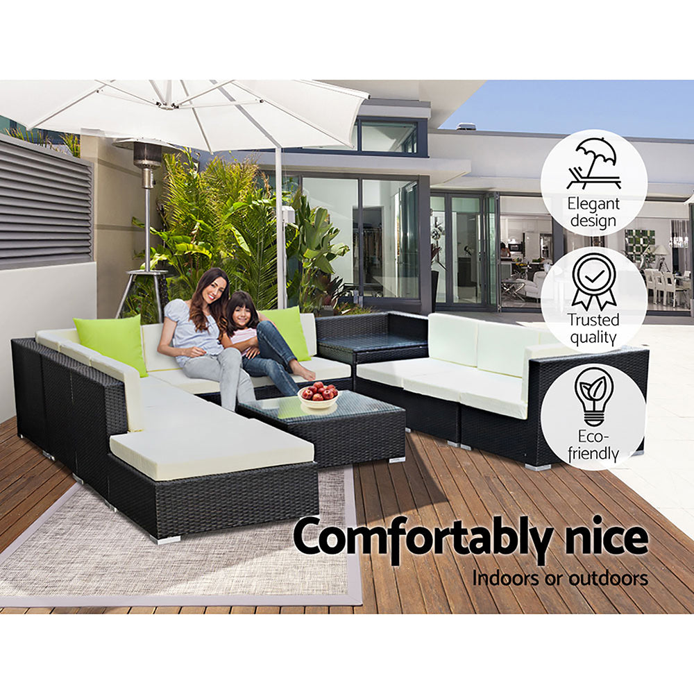 Gardeon 11PC Sofa Set with Storage Cover Outdoor Furniture Wicker