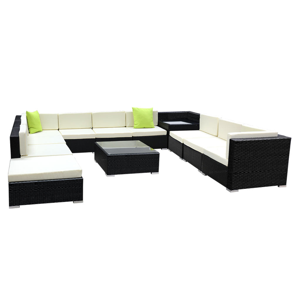 12PC Sofa Set with Storage Cover Outdoor Furniture Wicker