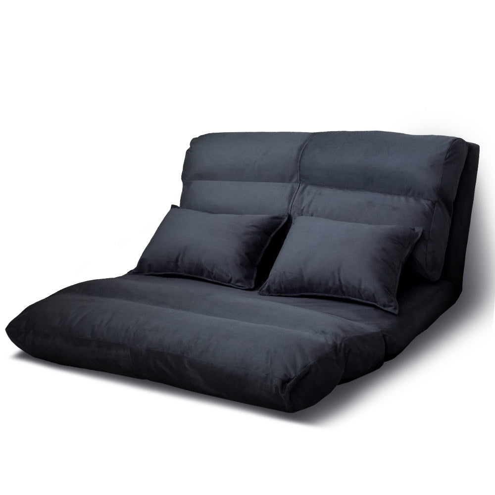 Artiss Floor Lounge Sofa Bed 2-seater Charcoal Suede