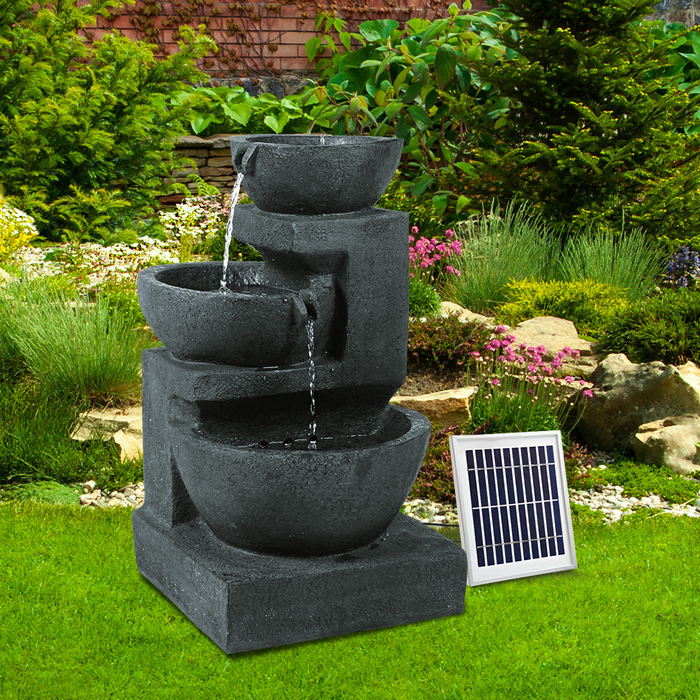 Gardeon Solar Water Feature with LED Lights 3-Tier Bowls 60cm