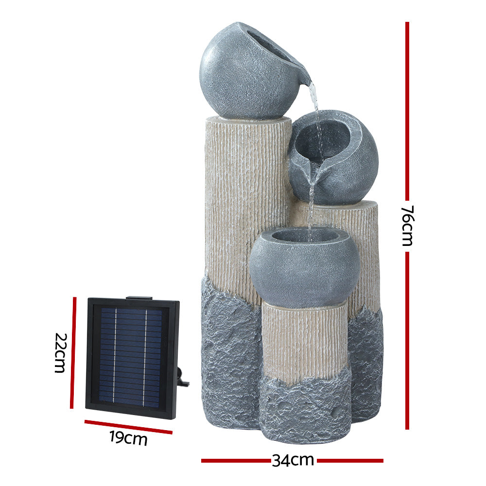 Gardeon Solar Water Feature with LED Lights 3 Tiers 76cm