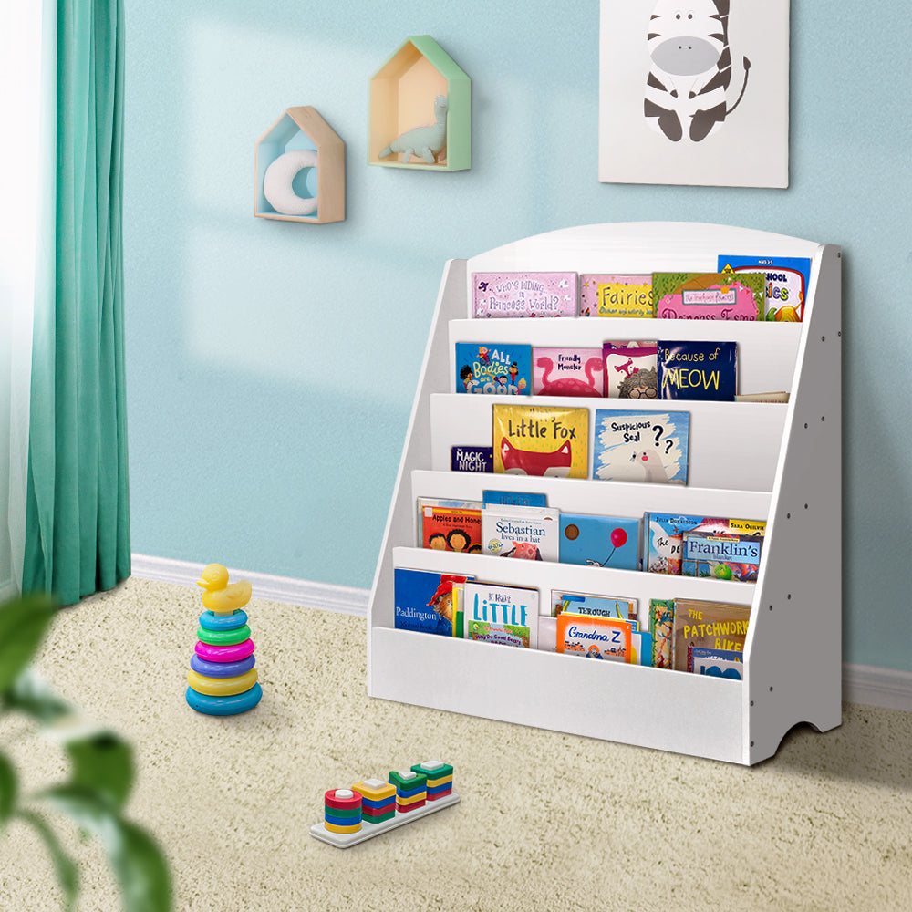 Keezi 5 Tiers Kids Bookshelf Magazine Shelf Organiser Bookcase Display Rack White