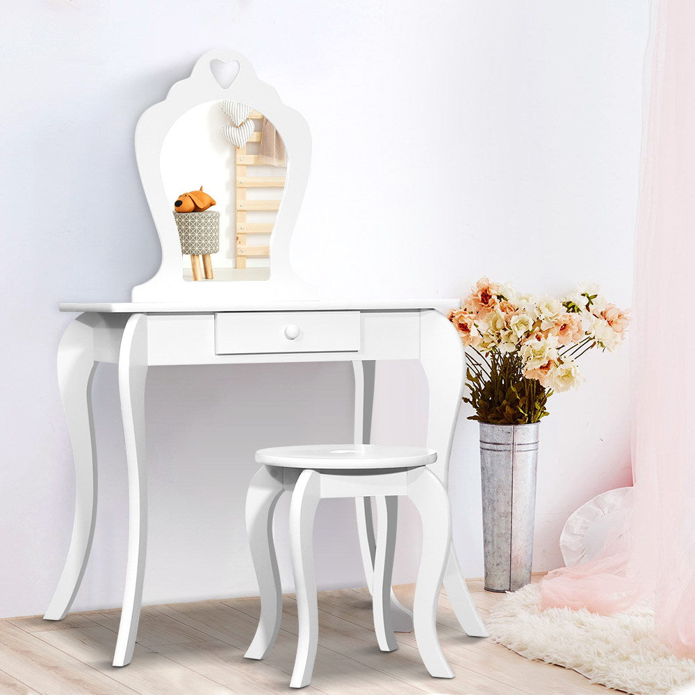 Keezi Kids Dressing Table Stool Set Vanity Mirror Princess Children Makeup White