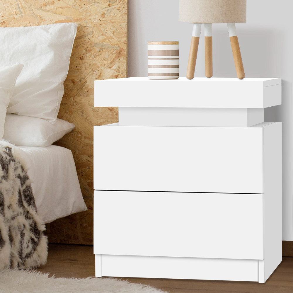 Artiss Bedside Table 2 Drawers Lift-up Storage - COLEY White