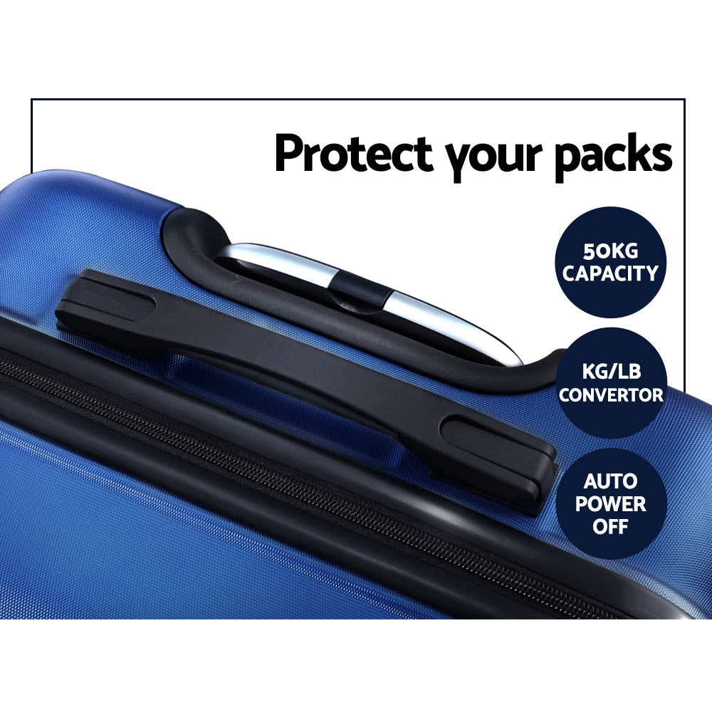 Wanderlite 3pc Luggage Trolley Travel Suitcase Set TSA Hard Shell Case Strap Blue