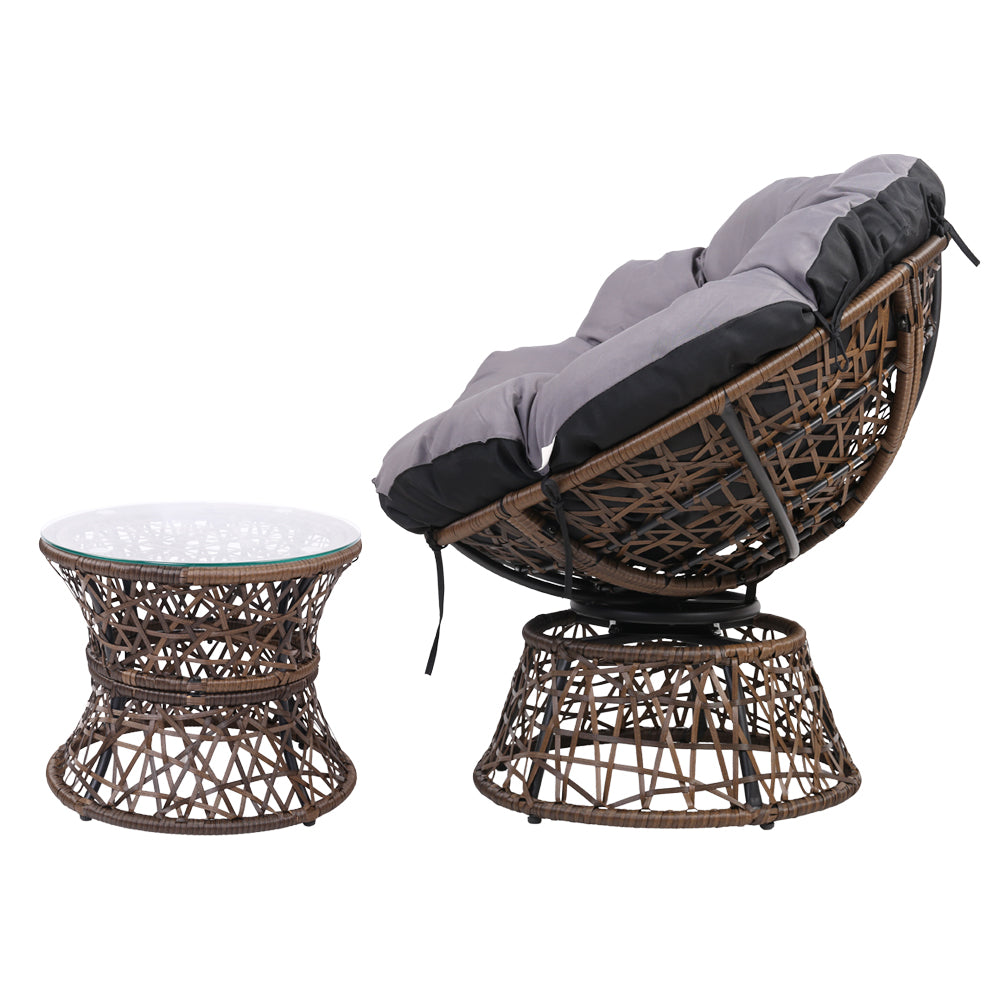 Gardeon Outdoor Lounge Setting Papasan Chair Wicker Table Garden Furniture Brown
