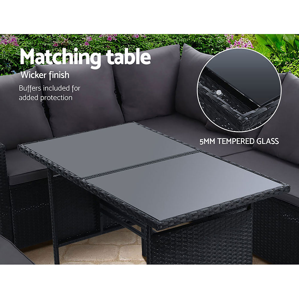 8 Seater Outdoor Furniture Dining Setting Sofa Set Lounge Wicker Black
