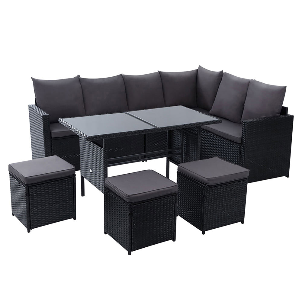 9 Seate Outdoor Furniture Dining Setting Sofa Set Lounge Wicker  Black