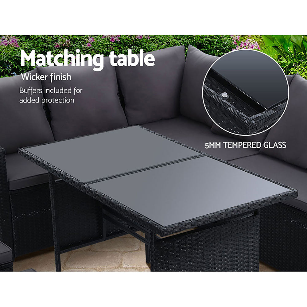 9 Seate Outdoor Furniture Dining Setting Sofa Set Lounge Wicker  Black