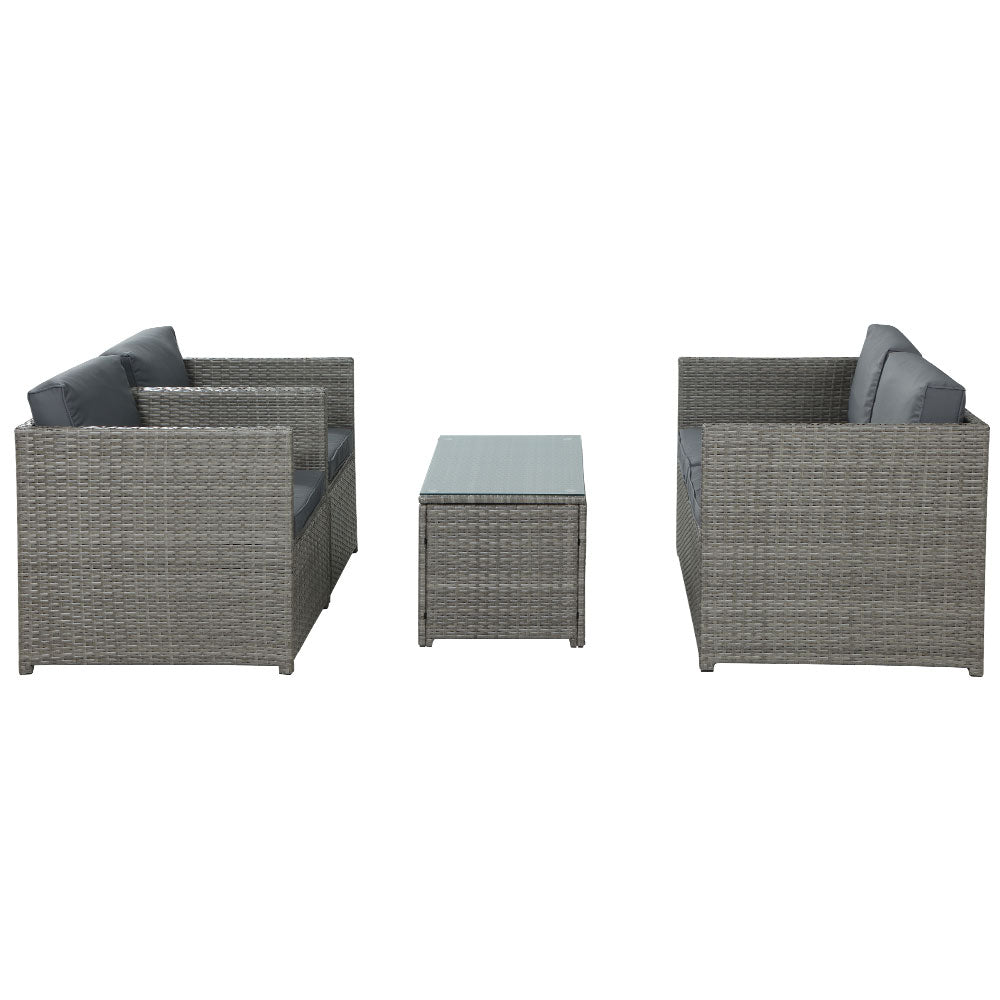 Gardeon 4-Piece Outdoor Sofa Set Wicker Couch Lounge Setting Grey
