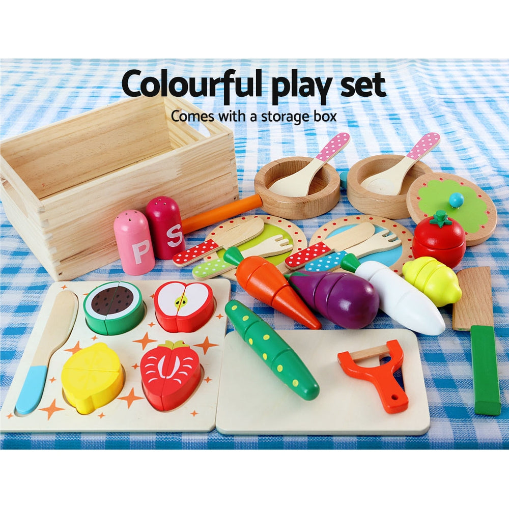 Keezi Kids Kitchen Play Set Wooden Pretend Toys Cooking Children Food Pink