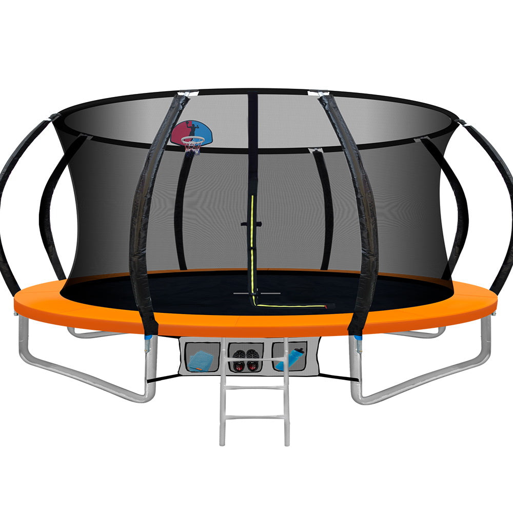 Everfit 14FT Trampoline for Kids w/ Ladder Enclosure Safety Net Rebounder Orange