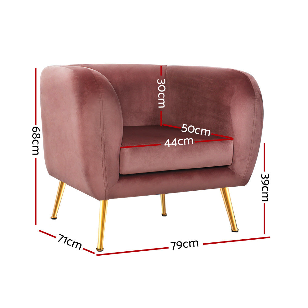 Artiss Armchair Lounge Sofa Arm Chair Accent Chairs Armchairs Couch Velvet Pink