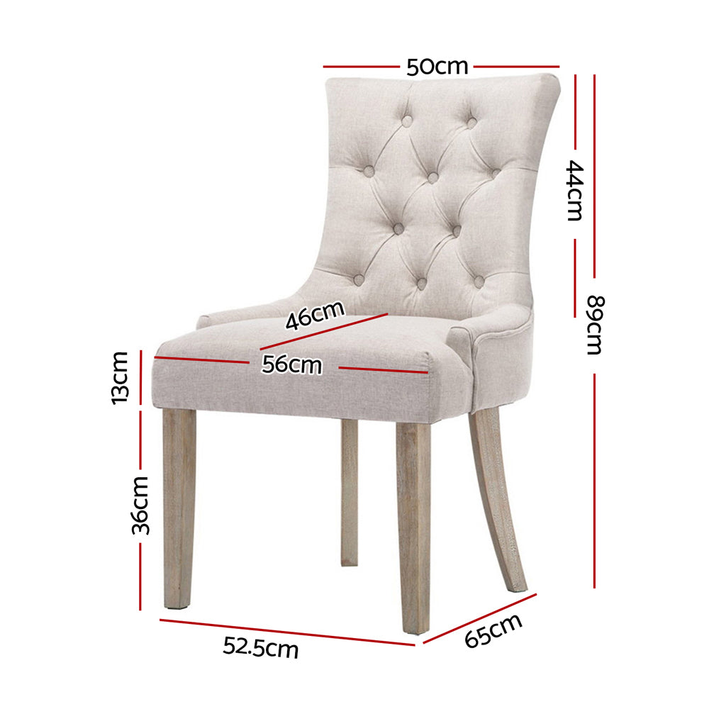 Artiss Set of 2 Dining Chair Beige CAYES French Provincial  Wooden Fabric Retro Cafe