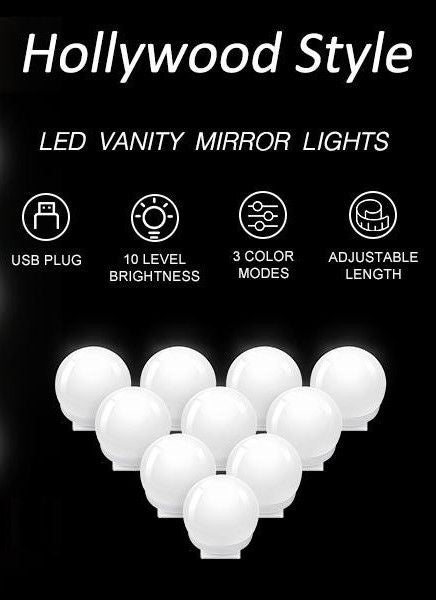 Vanity Style LED Makeup Lights Mirror with 3 Color Modes Lights with 10 Dimmable Bulbs (Mirror Not Include)