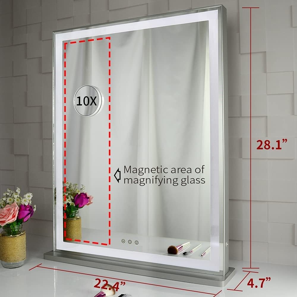 Magnification Mirror with Smart Touch Control and 3 Colors Dimmable Light for Bathroom and Bedroom