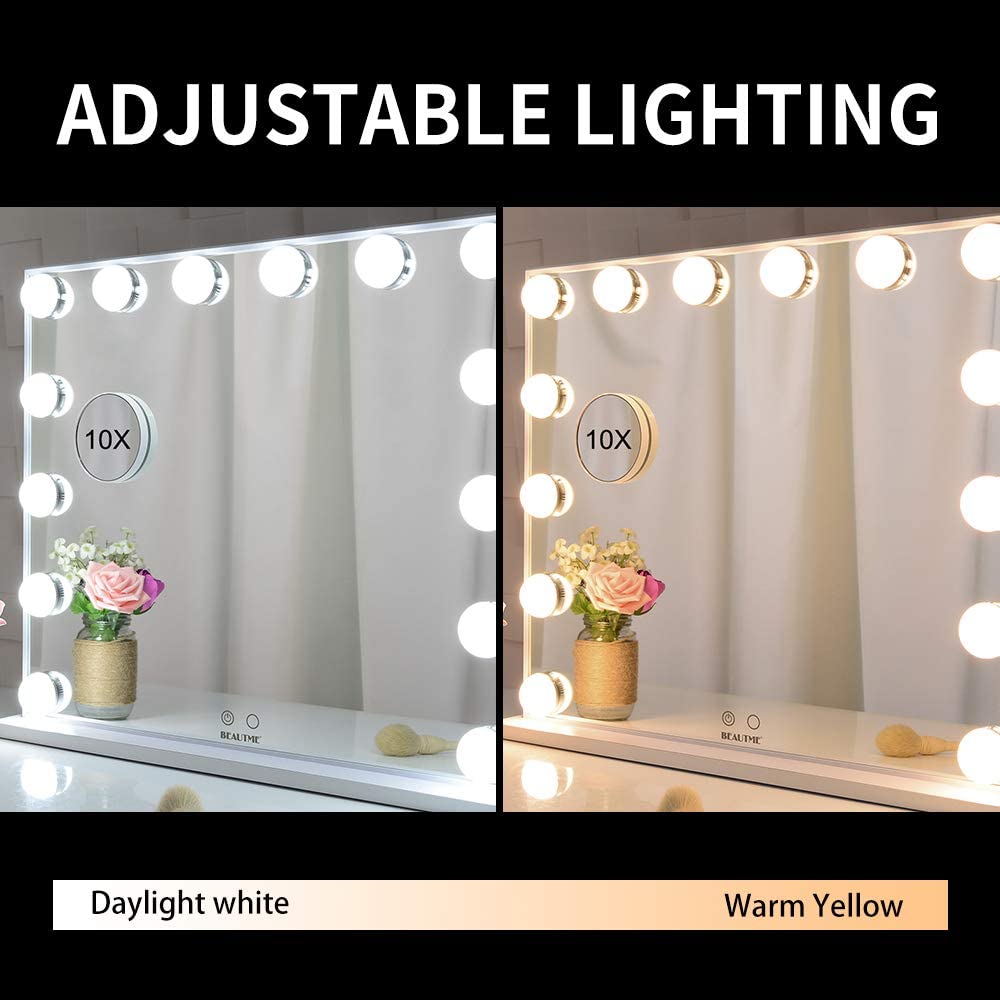 Makeup Vanity Mirror with LED Lights and Detachable 10X Magnification Mirror