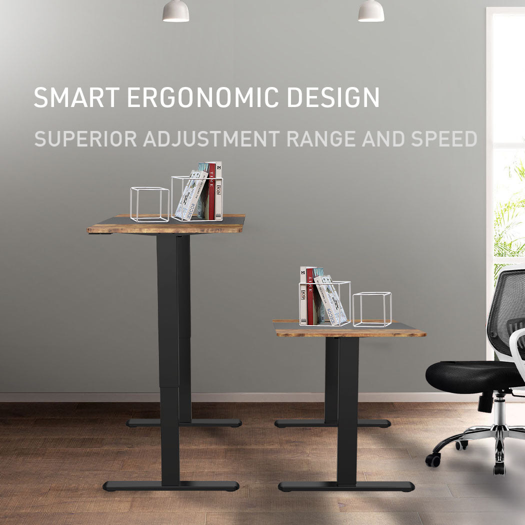 Fortia Sit To Stand Up Standing Desk, 120x60cm, 72-118cm Electric Height Adjustable, 70kg Rated, Walnut Style/Black Frame
