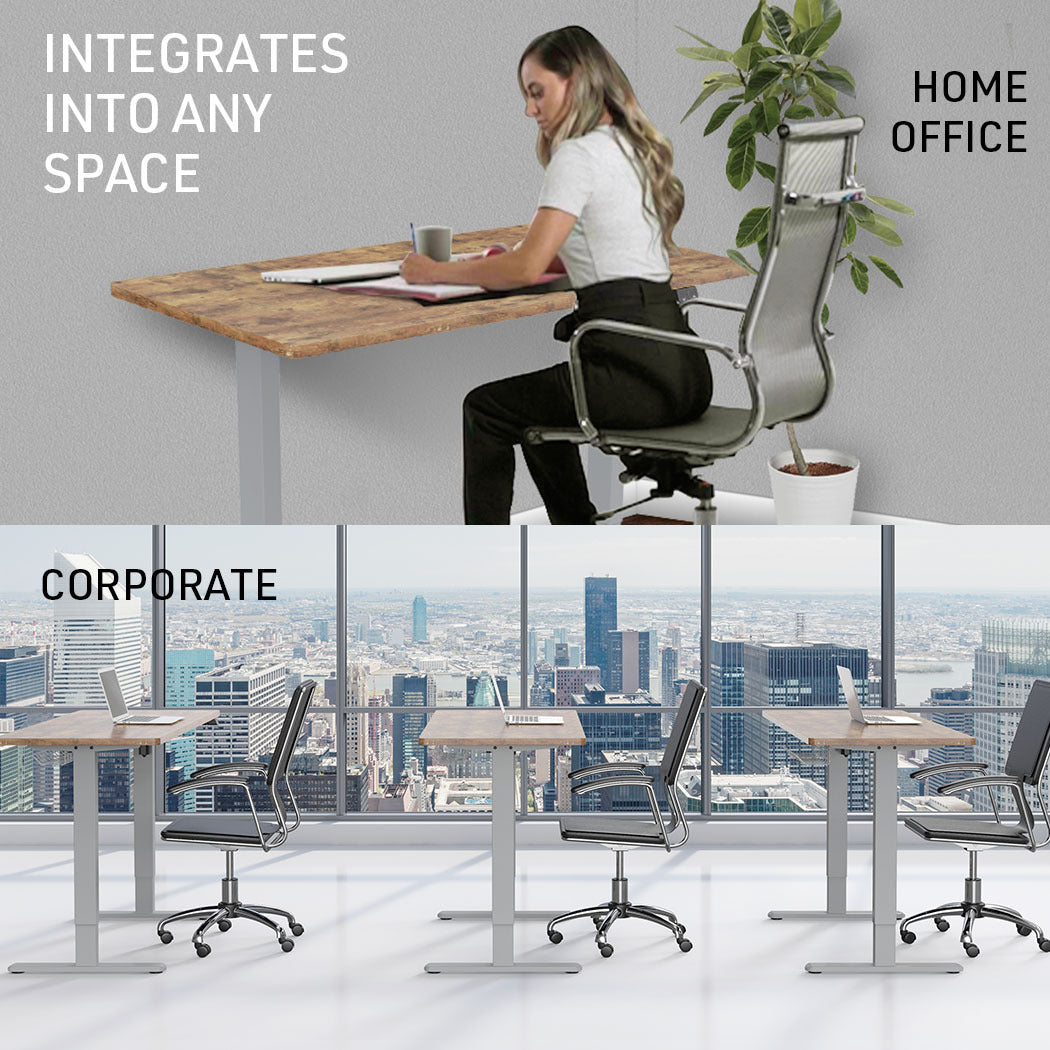 Fortia Sit To Stand Up Standing Desk, 140x60cm, 72-118cm Electric Height Adjustable, 70kg Load, Oak Style/Silver Frame