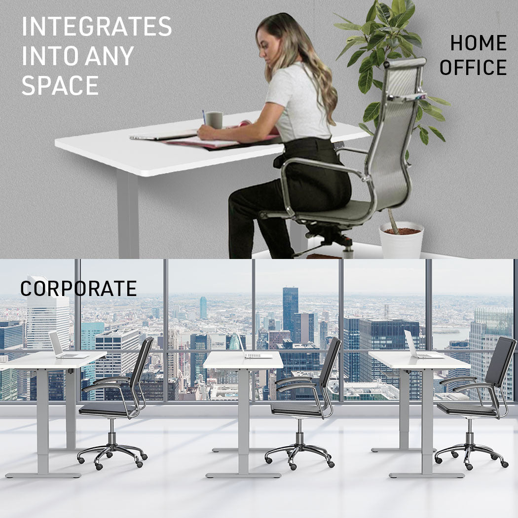 Fortia Sit To Stand Up Standing Desk, 120x60cm, 72-118cm Electric Height Adjustable, 70kg Load, White/Silver Frame