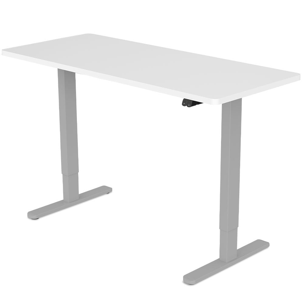 Fortia Sit To Stand Up Standing Desk, 140x60cm, 72-118cm Electric Height Adjustable, 70kg Load, White/Silver Frame