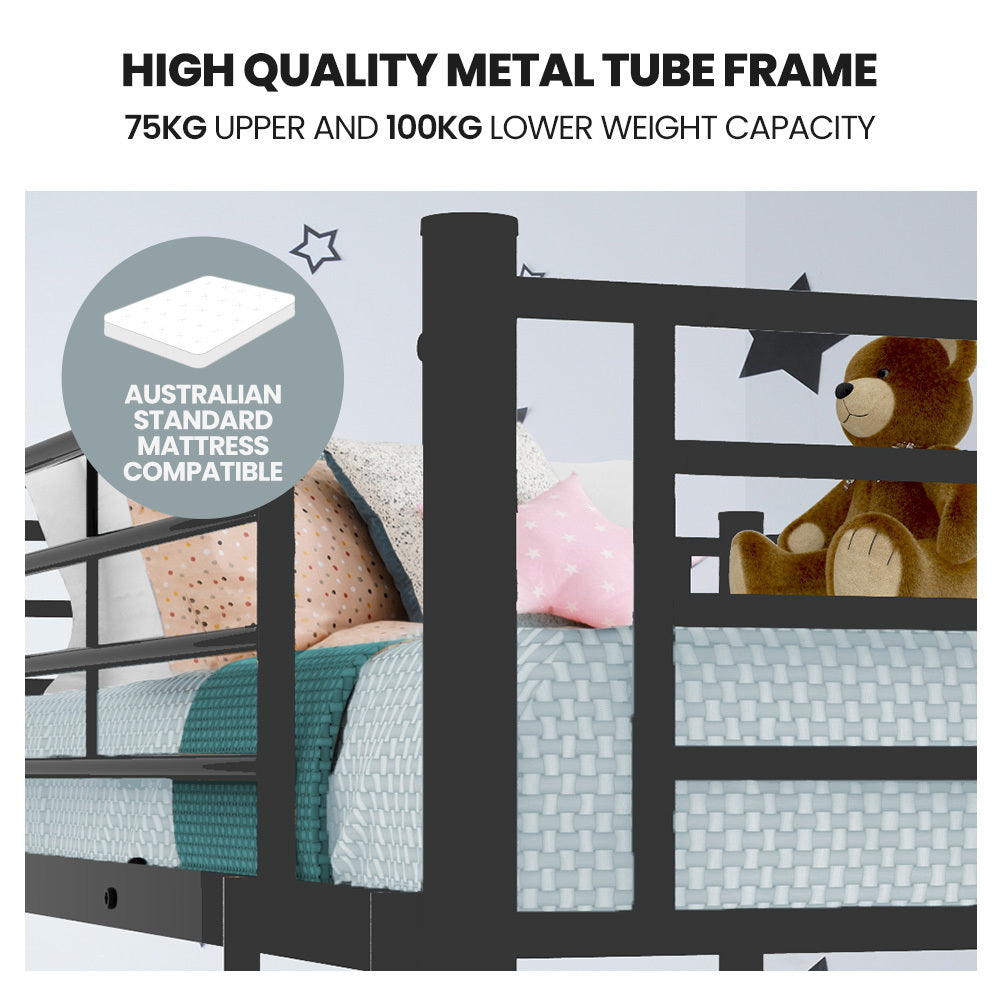 King Single Size Slumber 2in1 Metal Bunk Bed Frame, with Modular Design, Dark Matte Grey