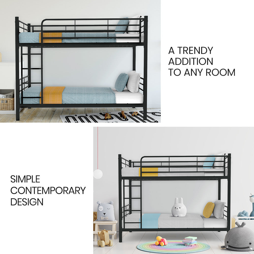 Single Size Slumber 2in1 Metal Bunk Bed Frame, with Modular Design, Dark Matte Grey