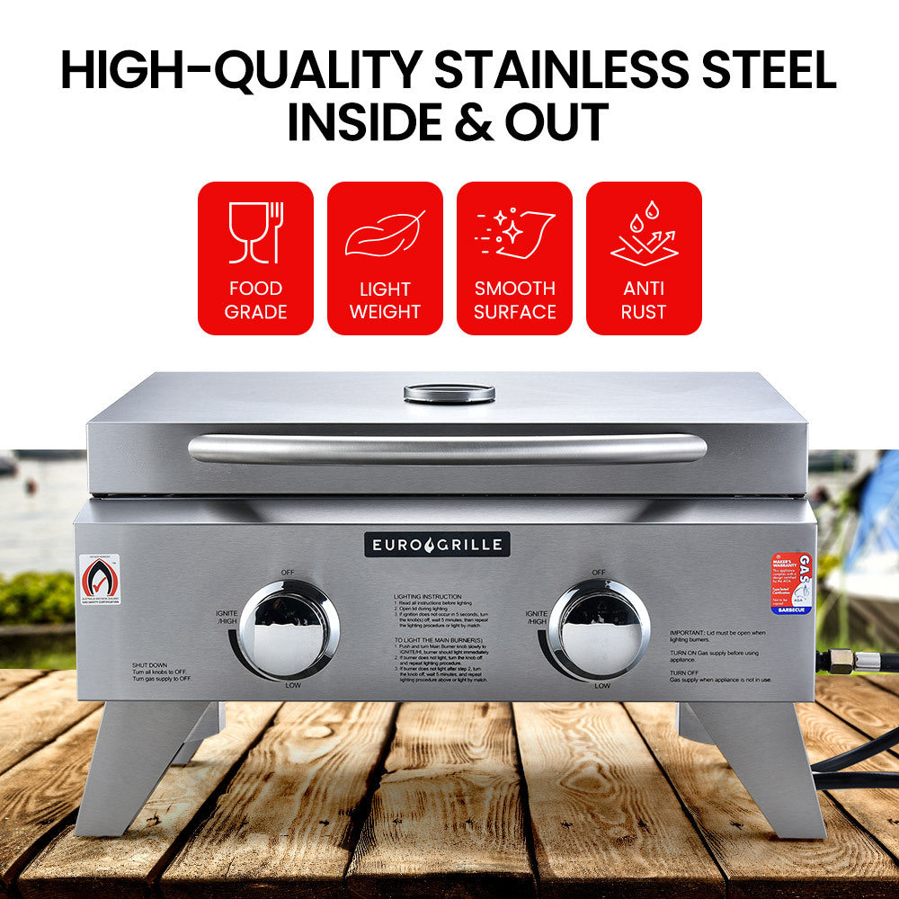 2-Burner Stainless Steel Portable Gas BBQ Grill