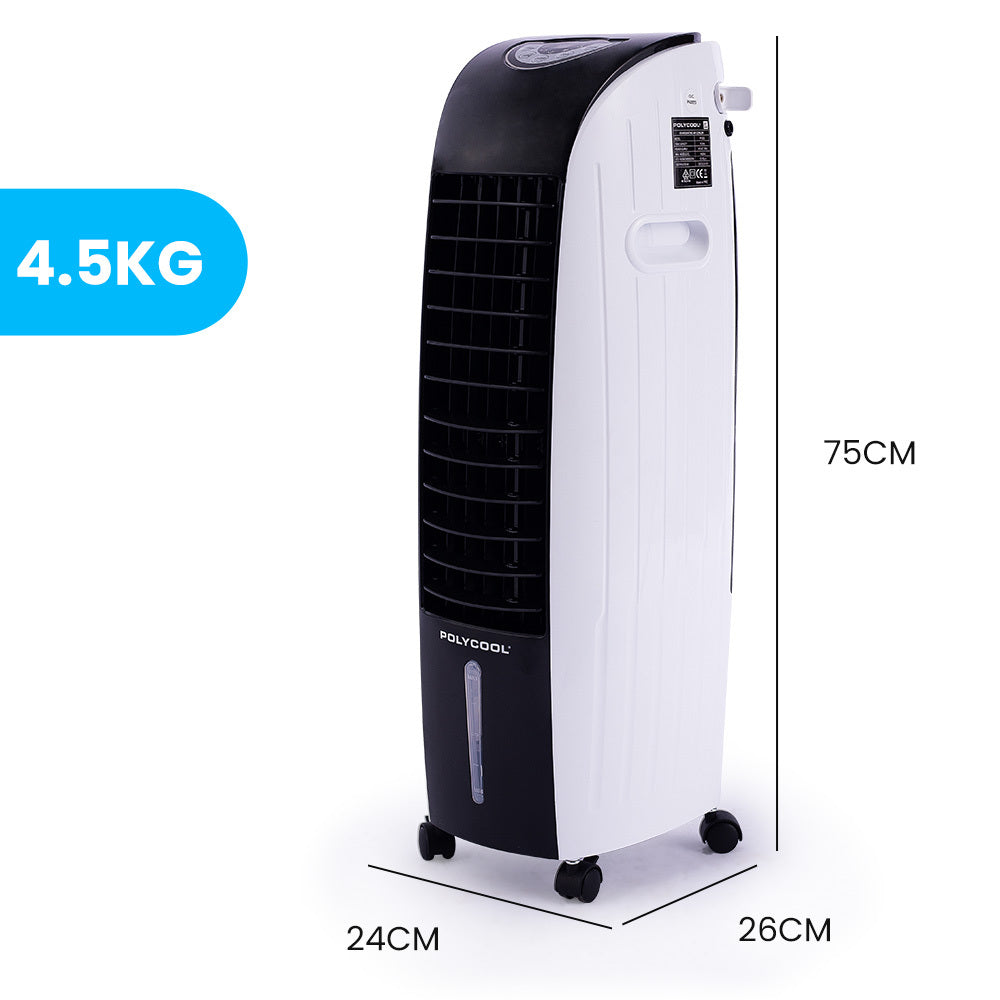 6L Evaporative Air Cooler Portable Household Fan, Purifier, Humidifier, Remote Control, White and Black