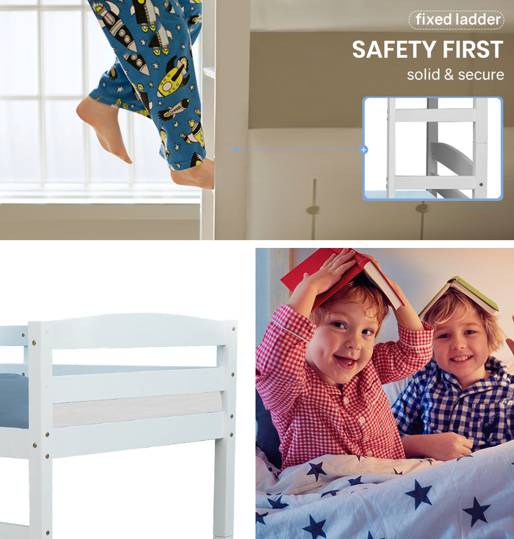Single Size Slumber Bunk Bed Frame Wooden Kids Timber PIne Wood Loft Children Bedroom Furniture