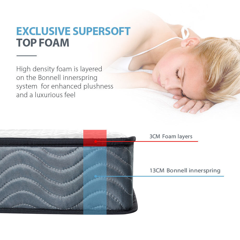 Queen Size Slumber Mattress Bed Size Bonnell Spring Bedding Firm Foam Top 16CM
