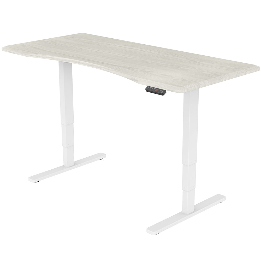 Fortia Sit To Stand Up Standing Desk, 150x70cm, 62-128cm Electric Height Adjustable, Dual Motor, 120kg Load, Arched, White Oak Style/White Frame