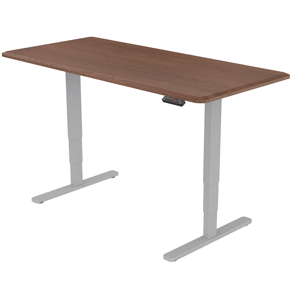 Fortia Sit To Stand Up Standing Desk, 150x70cm, 62-128cm Electric Height Adjustable, Dual Motor, 120kg Load, Walnut Style/Silver Frame