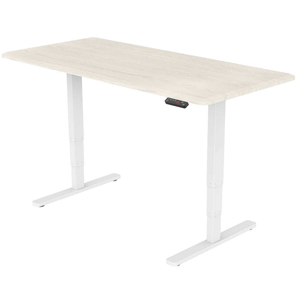 Fortia Sit To Stand Up Standing Desk, 160x75cm, 62-128cm Electric Height Adjustable, Dual Motor, 120kg Load, White Oak Style/White Frame