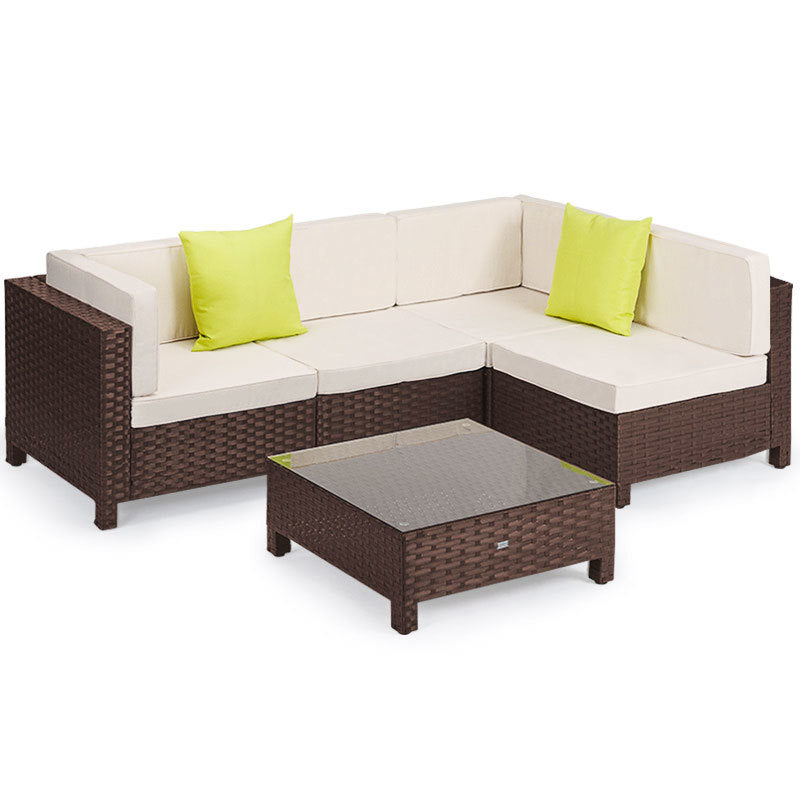 5pc Sofa Outdoor Furniture Brown Wicker Lounge Set Setting Pool