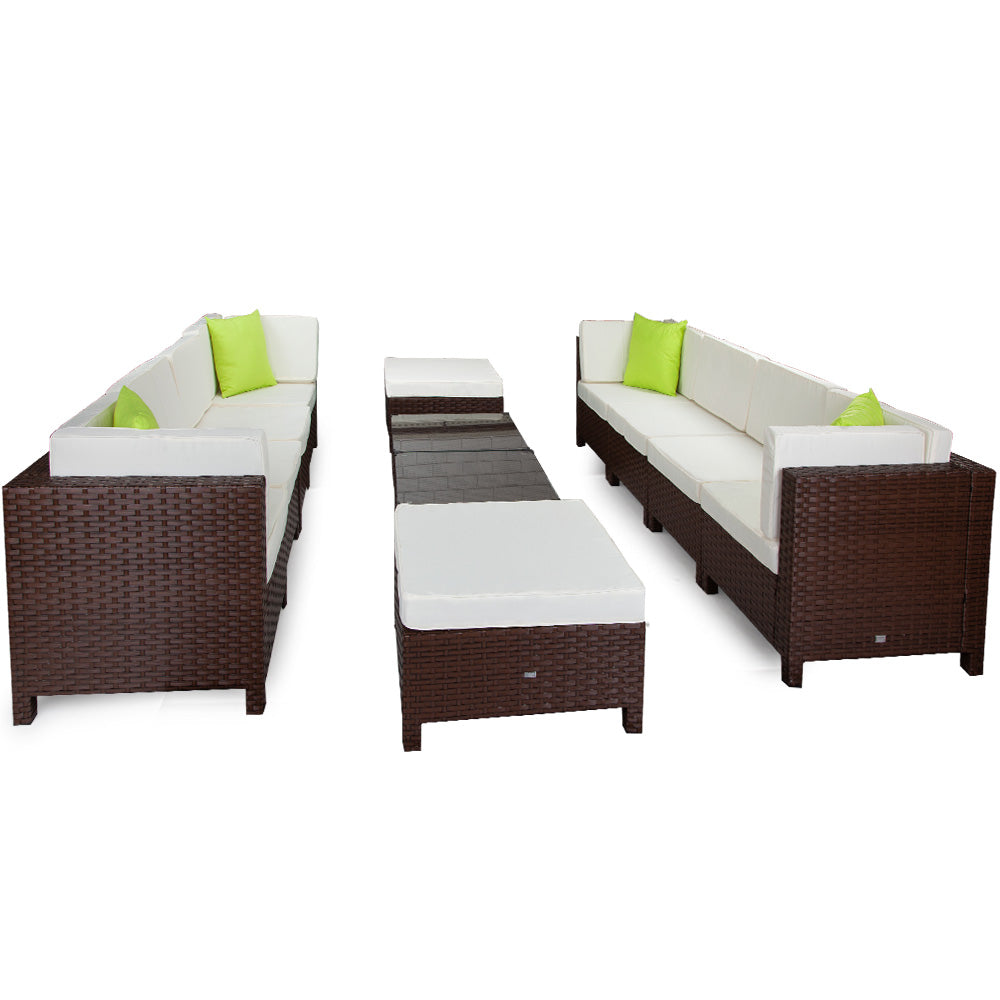 12pc Outdoor Lounge Furniture Setting Patio Brown Wicker Sofa Set