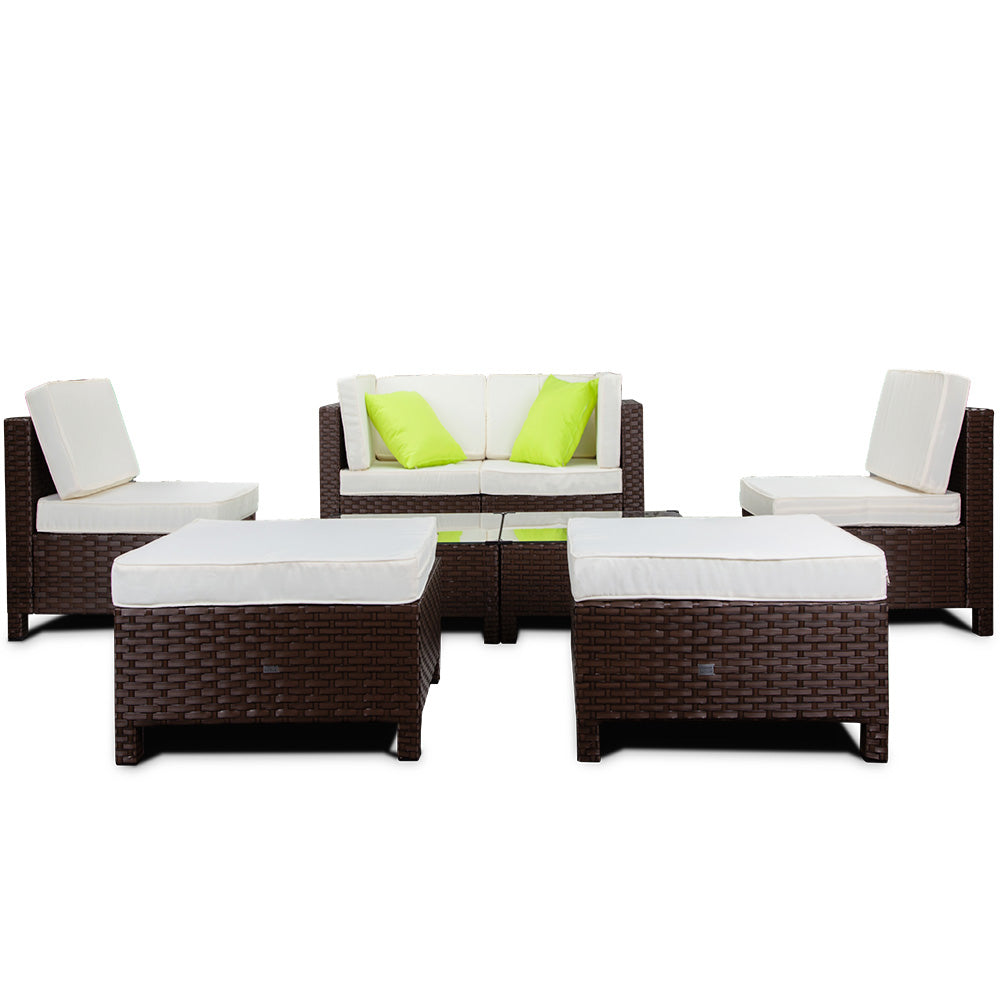8pc Outdoor Lounge Furniture Setting Wicker Patio Sofa Set Brown