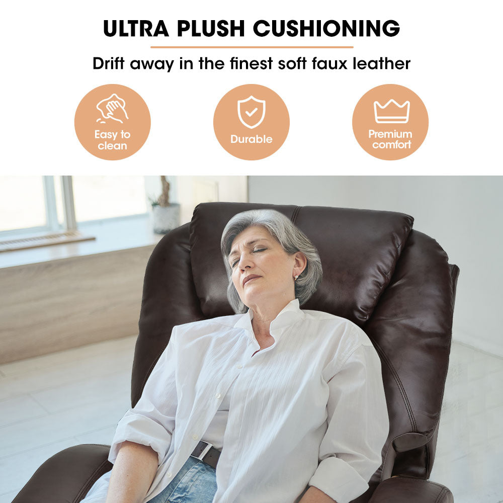 Electric Massage Lift Recliner Chair Faux Leather 8 Point Massage Heating, Dark Crimson
