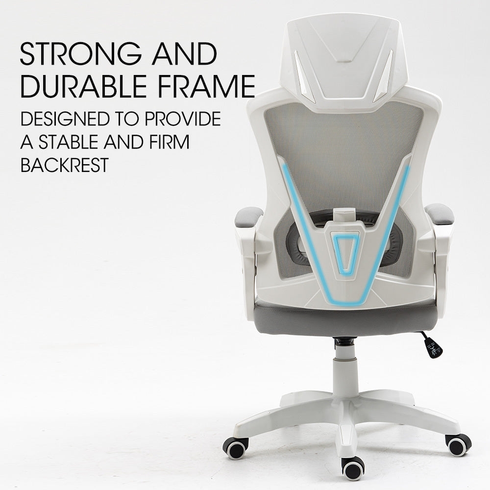 Ergonomic Mesh Office Chair Computer Seat with Headrest Adjustable Recline, White/Grey
